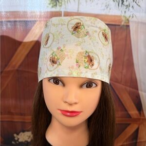 Cute Bunny Basket Surgical Scrub Cap in Light Cream